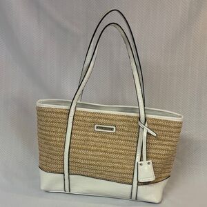 Dana Buchman wicker style Tan and White Tote Bag